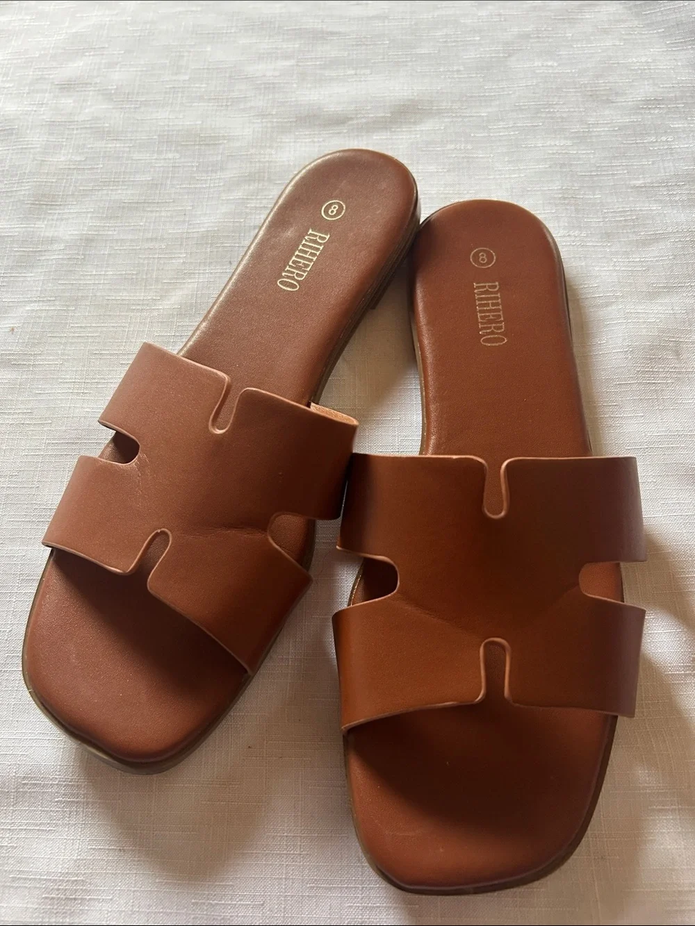 Women's Brown Slide Sandals with Cutout Straps